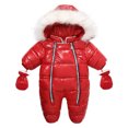 thumbnail image 2 of xiaxaixu Winter Hooded Romper, Solid Color Jumpsuit with Foot Covers  Gloves, 2 of 4