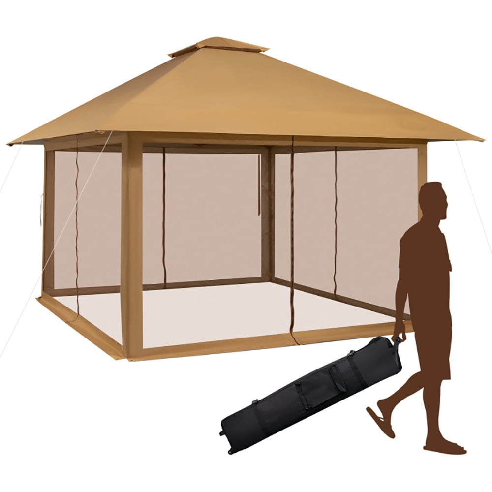 Aimee Lii 13 x 13 Feet Pop-up Instant Canopy Tent with Mesh Sidewall, Backyard Canopy Gazebo for Party Camping BBQ Events, Coffee
