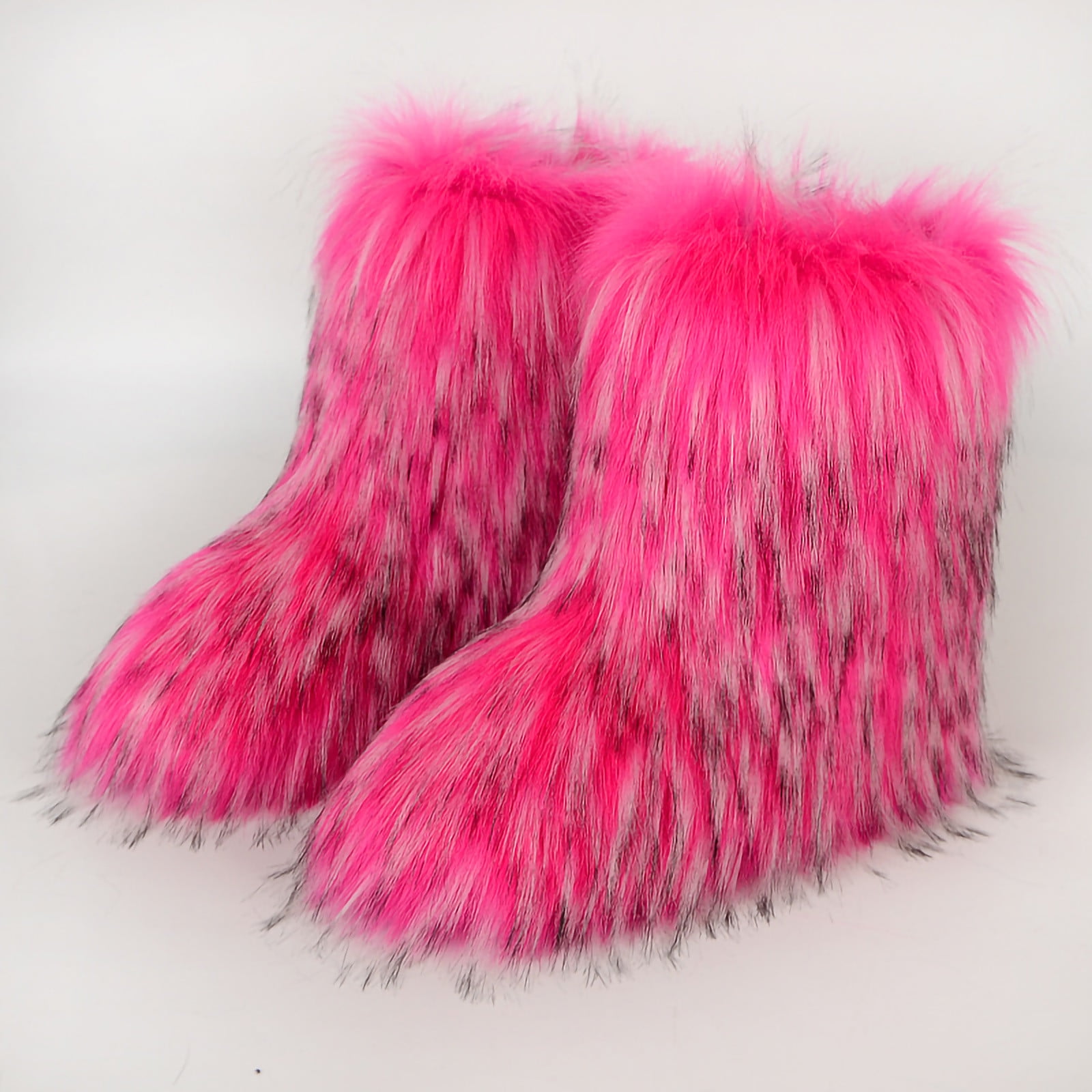 Hot Pink Faux Fur Pink Moon Boots With Fur Women's Mid-Calf Faux