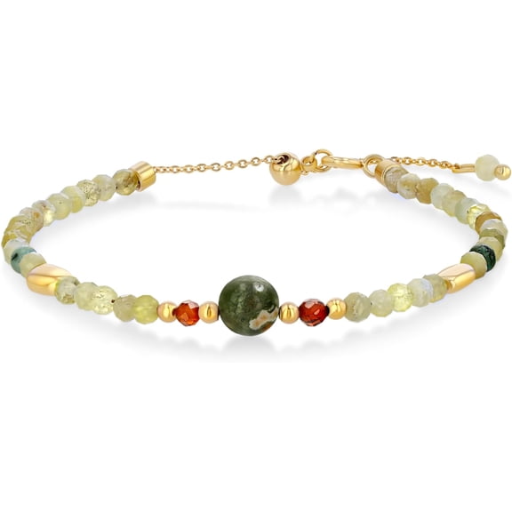 SNGIA Adjustable Natural Stone Beaded Bracelet for Women, 18K Gold Plated Multicolor Chain Bracelet
