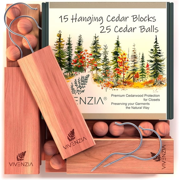 Cedar Blocks for Closet -40 pcs (15 Hang-ups & 25 Balls)- Aromatic Cedar for Closets, Natural Closet Smell Eliminator, Natural Closet Deodorizer, Drawer Fresheners for Dresser.