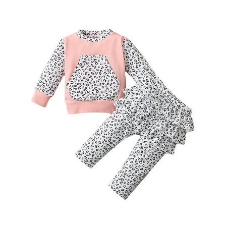 

Sunisery 2PCS Infant Toddler Baby Girls Leopard Printed Pattern Round Collar Pullover Long Pants Pink 9-12 Months