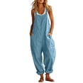 thumbnail image 2 of Wovilon Women's Loose Fit Cotton Linen Overalls Jumpsuit with Front Pockets, Sleeveless Button Strap Casual Baggy Romper for Summer Vacation and Daily Wear, 2 of 7
