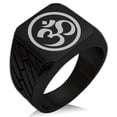 thumbnail image 1 of Stainless Steel Sacred Circle Sanskrit Om Geometric Pattern Biker Style Polished Ring, 1 of 1