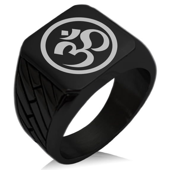 Stainless Steel Sacred Circle Sanskrit Om Geometric Pattern Biker Style Polished Ring