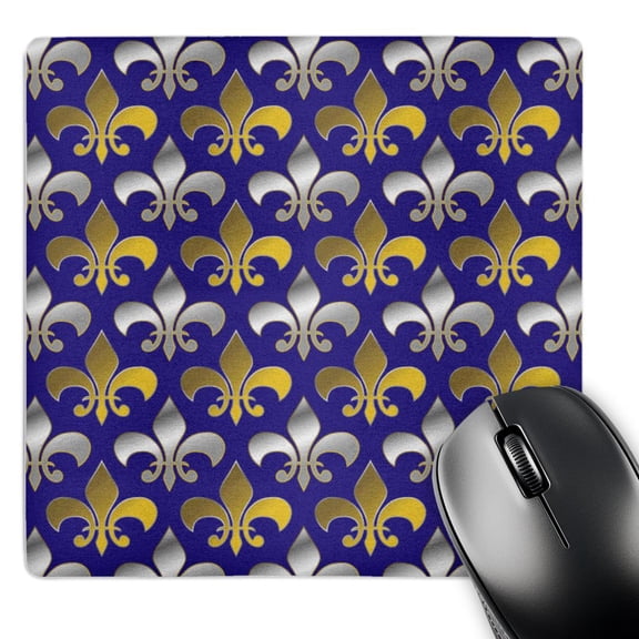 3dRose, Gold and silver colored fleur de lis pattern royal purple background, MousePad