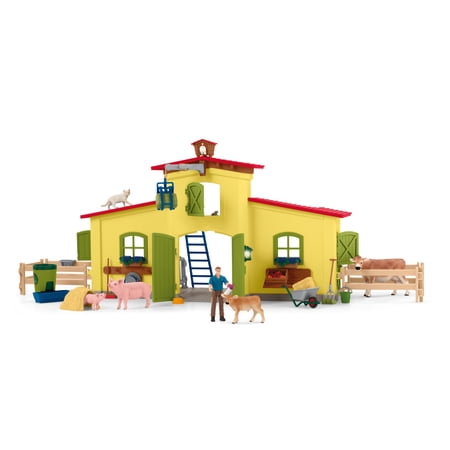 Schleich - Farm World: Large Yellow Farm with Farmer Paul Animals & Accessories 92 Pcs