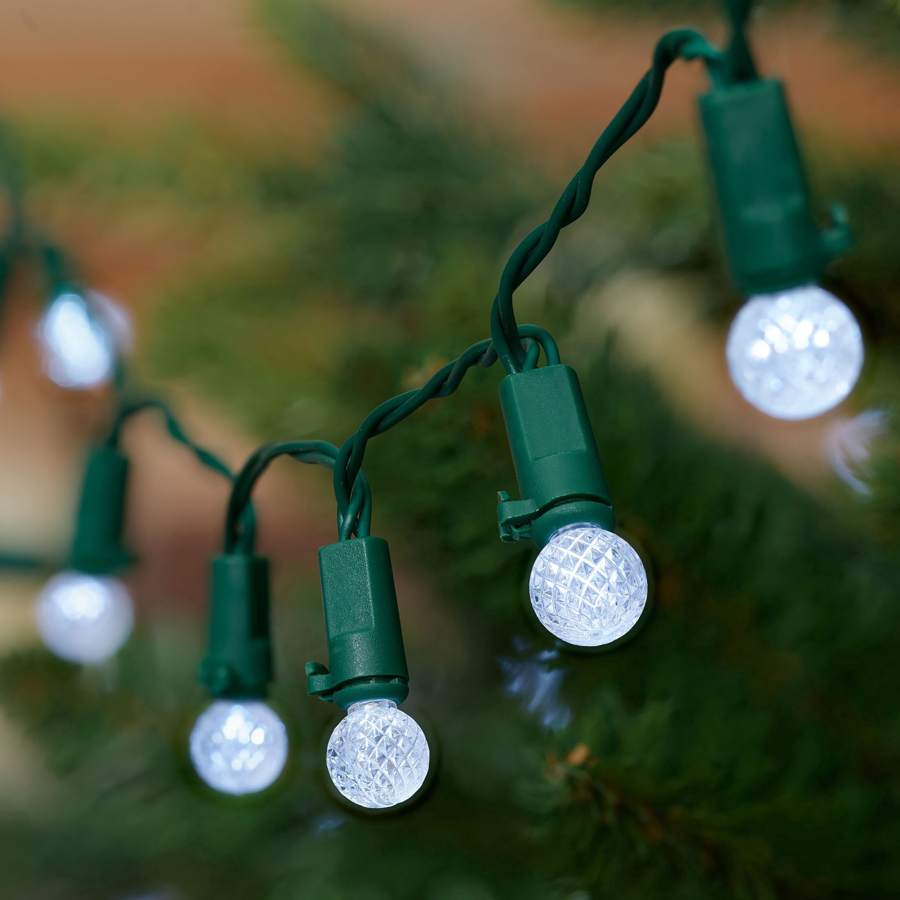 Indoor/Outdoor 50-Count LED 8-Function G12 Christmas String Lights, Cool White, Green Wire, 12.5', by Holiday Time