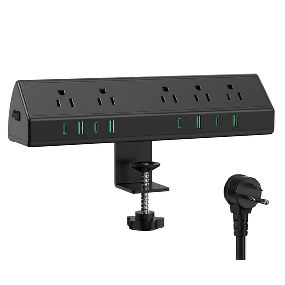 Jgstkcity Desk Clamp Power Strip,45W Fast Charging Station,4 USB-C,4 USB-A,Desk Mount Surge Protector,1875W Extension Cord with Multiple Outlets,ETL