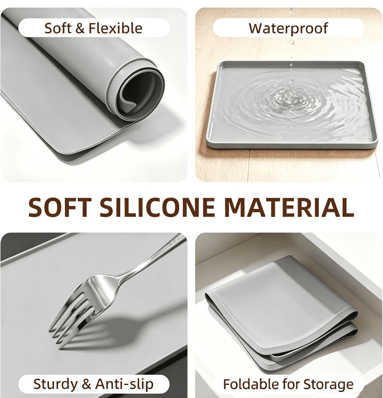 Smlper 19.7 x 19.7 Inch Water Cooler Mat, Soft Silicone Mat with Raised Edges, Waterproof Silicone Tray to Prevent Leak & Floor Damage, Anti-Slip Pad for Mini Fridge, Humidifier, Ice Maker, Gray