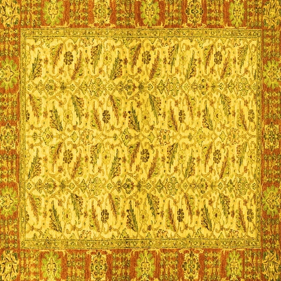 Ahgly Company Machine Washable Indoor Square Oriental Yellow Traditional Area Rugs, 8' Square