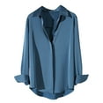 thumbnail image 2 of Tawop Long Sleeve Shirts for Women Lapel Collar Loose Fit,Blue,Size 2XL, 2 of 4