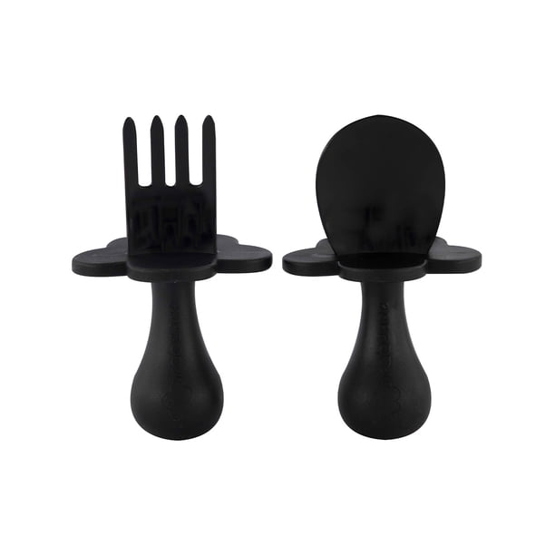 Grabease Juego de 2 Cubiertos Cuchara y Tenedor de Alimentación , 7+ Meses, Ergonómicas, Libre de BPA, Negro