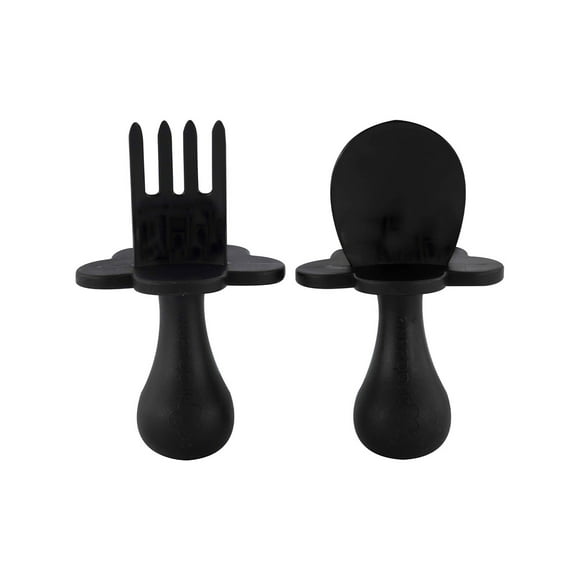 Grabease Juego de 2 Cubiertos Cuchara y Tenedor de Alimentación , 7+ Meses, Ergonómicas, Libre de BPA, Negro
