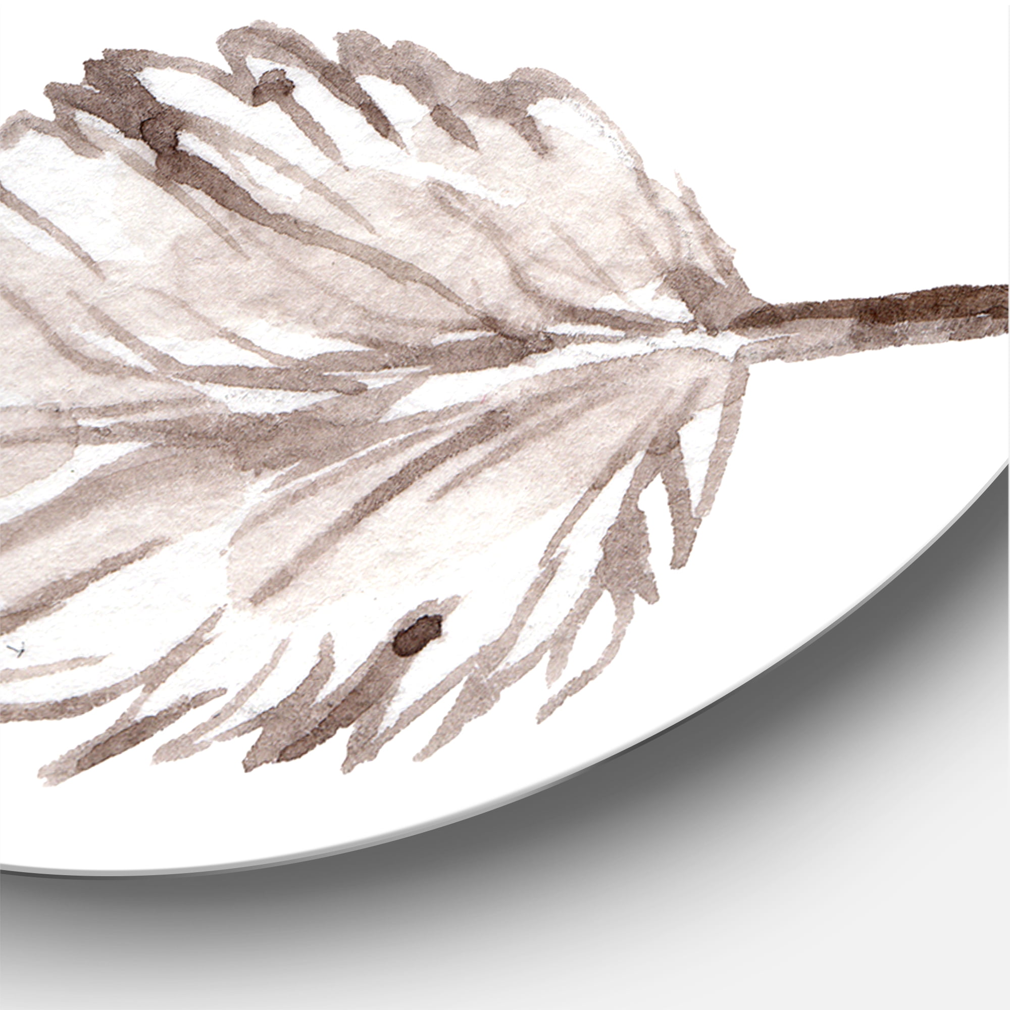Designart 'Ethnic Yellow Feather From Wing On White' Bohemian & Eclectic Circle Metal Wall Art 23x23 - Disc of 23