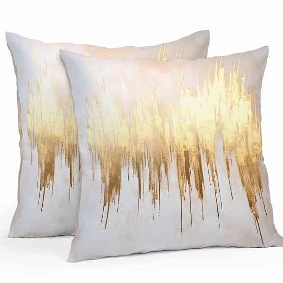 Outdoor Pillow Cover Abstract Art Set of 2 Waterproof Throw Pillowcases Gold Theme Decorative Patio Furniture Pillows for Couch Garden Indoor & Outdoor Use