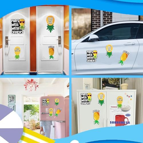 -4 PCS Pineapple Magnets - Reusable Pineapple Decorative Magnetic Strips for Cruise Doors, Cabin, Refrigerators, and Cars
