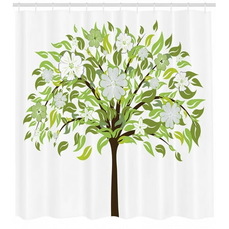Nature Shower Curtain Summer Tree With Flourishing Flowers Spring
