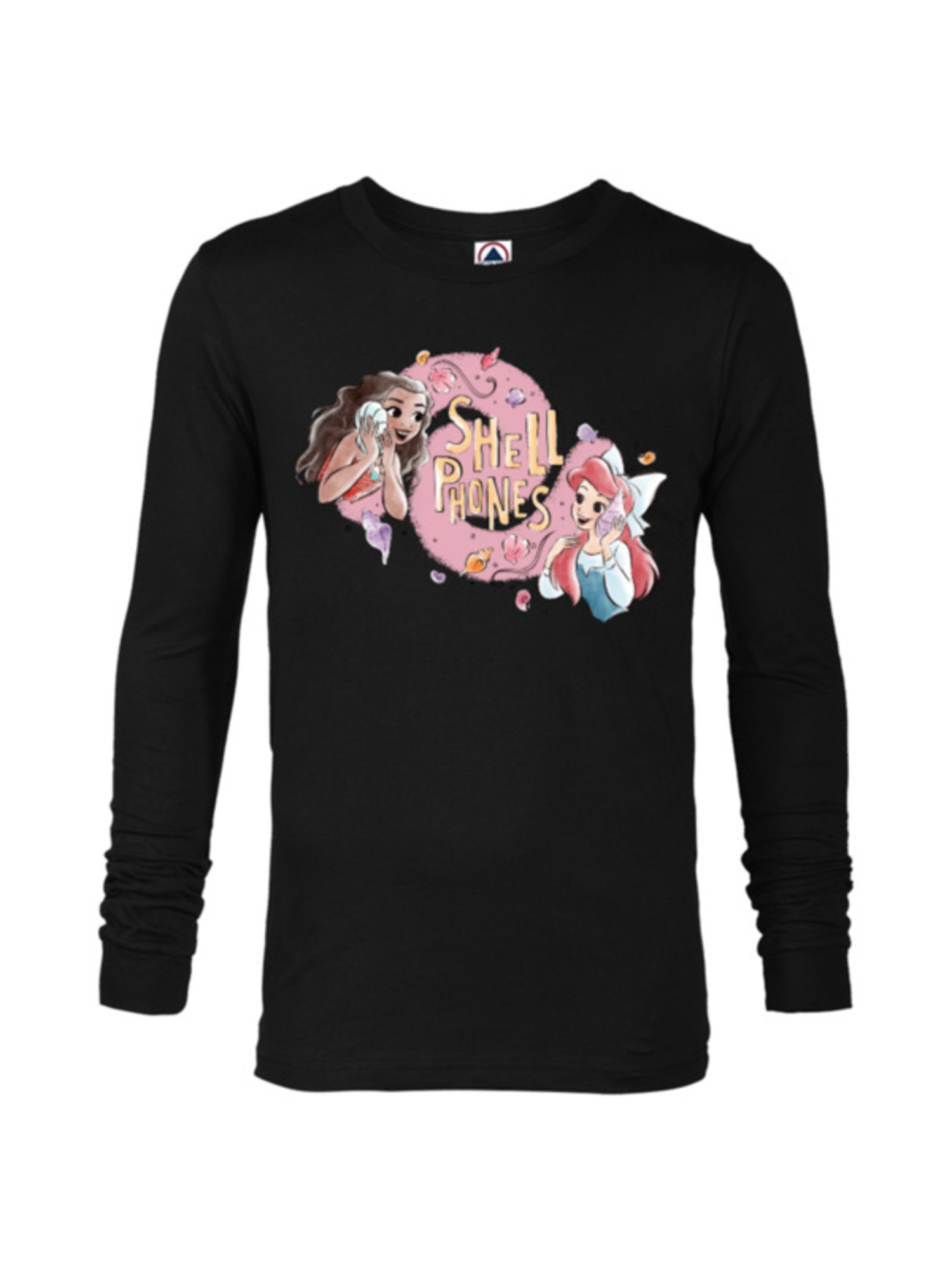 Disney Princess Moana and Ariel Shell Phones Long Sleeve TShirt for Men CustomizedBlack