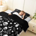 thumbnail image 2 of Homewish Halloween Skull Bats Twin Comforter Sets,Moon Stars Bedding Set,Black White,Black Reversible,2pcs,1 Comforter and 1 Pillowcase, 2 of 6
