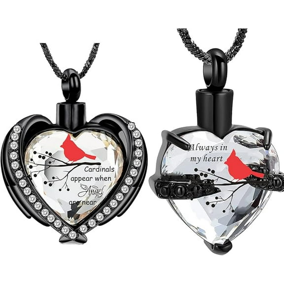 2 Pack Red Cardinal Urn Necklace for Ashes Crystal Cremation Urn Necklace for Ashes Keepsake Cremation Jewelry for Human Pet Memorial Pendant