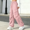 thumbnail image 6 of Xyant Girls Cargo Parachute Pants Elastic Waist Wide Leg Streetwear Dance Trousers with Pockets (Pink,7-8 Years ), 6 of 6