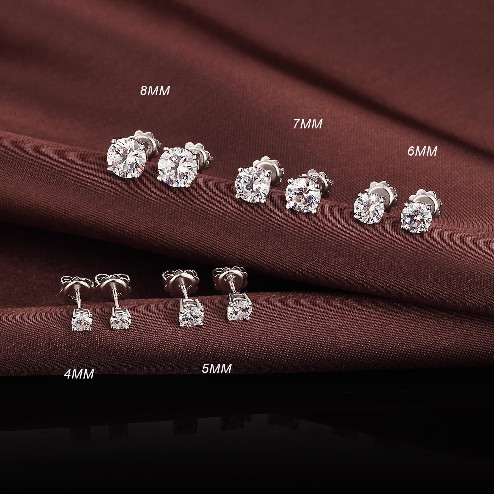 Jiamiaoi 18k White Gold Plated 925 Sterling Silver Sparkly Cubic Zirconia Stud Earrings Sets 4mm-8mm Circle Diamond Earrings Gold Square Stud Earrings Hypoallergenic