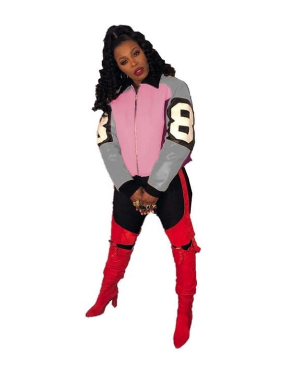 8 Ball Womens Pink Bomber Jacket Salt N Pepa 90s Rap Hip Hop Costume Fashion