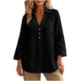 thumbnail image 4 of GUACER Womens Long Sleeve Shirts Cotton Linen V-Neck Button Down Tunic Tops with Pocket Casual Loose Blouses, 4 of 8