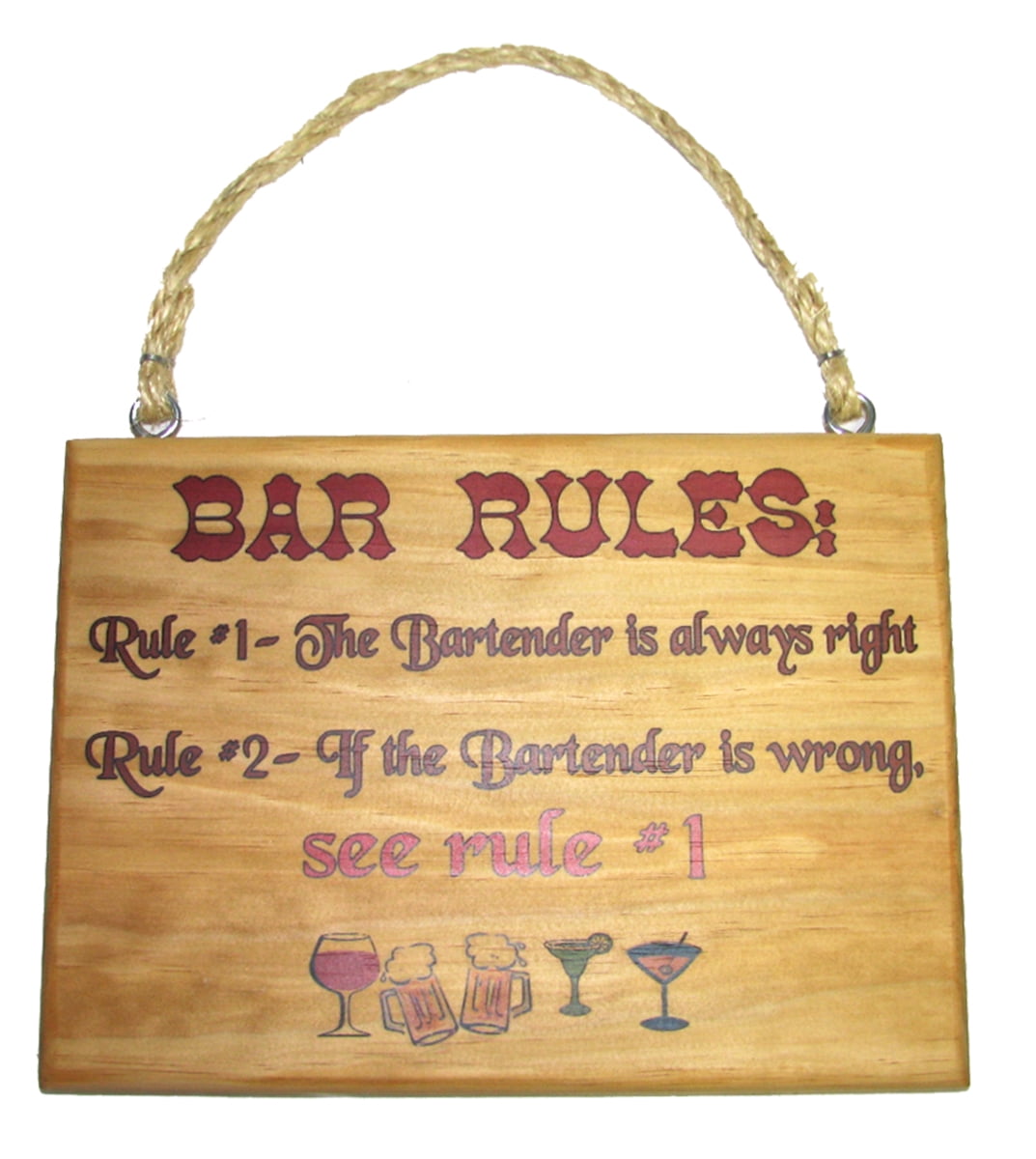 Bar Rules "The Bartender Is Always Right" 7"x10" Wood Sign