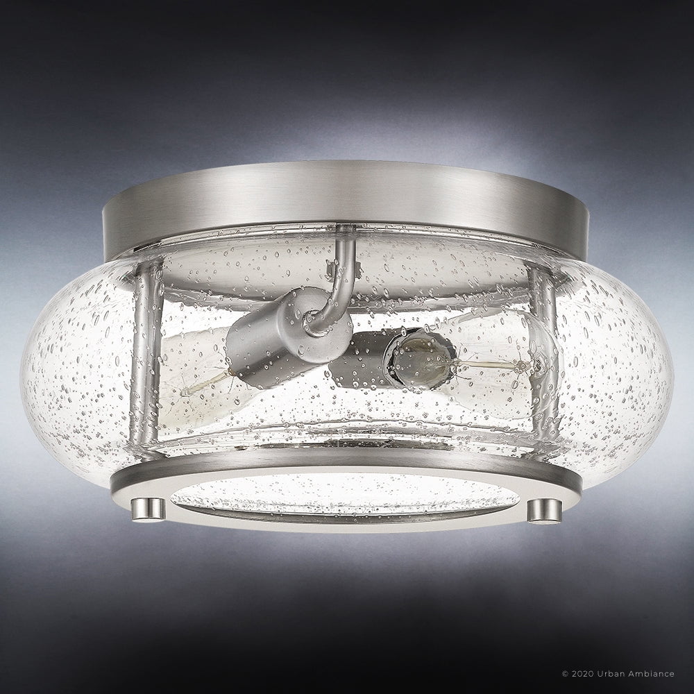 Luxury Utilitarian Indoor Ceiling Light, 5.75''H x 12.00''W, with Coastal Style Elements, Nautical Design, Brushed Nickel Finish and Clear Seeded Glass, UQL3290