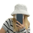 thumbnail image 5 of Guiexla Women Winter Fisherman Hat Wide Brim Solid Color Thick Plush Flat Top Windproof Warm Decorative Foldable Lady Bucket Cap, 5 of 8