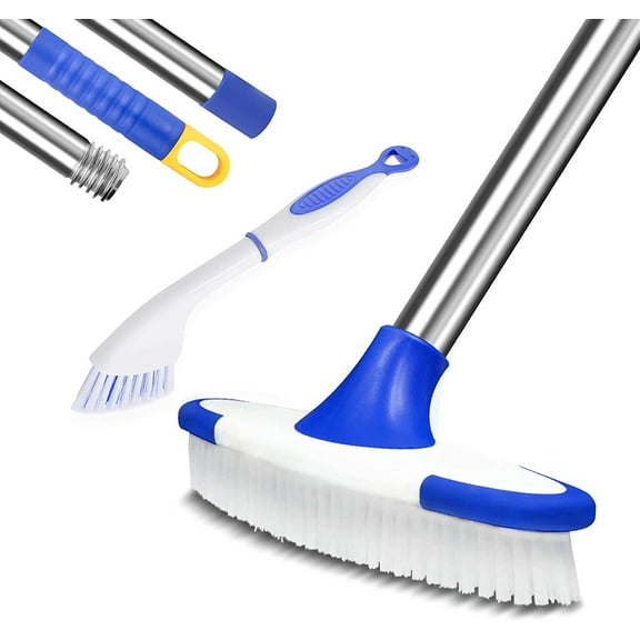 ITTAR Floor Scrub Brush with Long Adjustable Handle   Small Grout Brush with Stiff Bristles, Deck Clean Tool
