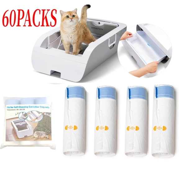 🐱60 Pack Cat Litter Box Liner Bags, Durable Replacement Waste Drawer Liners for Automatic Self Cleaning Litter Box (Gray)