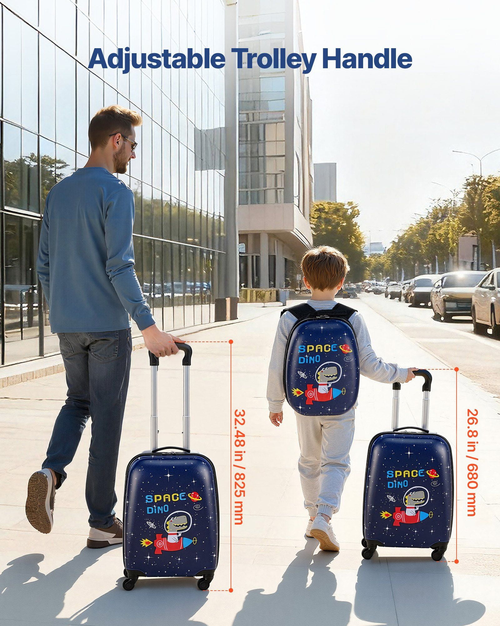 Dinosaur Kids Luggage Set 2 Piece 18 Inch Hardside Rolling Suitcase with Backpack Airline Approved Carry On Holiday Birthday Gift for Boys and Girls