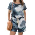 thumbnail image 1 of Women Tie Dyed Print Color Block Short Sleeve Drawstring Rompers, 1 of 7