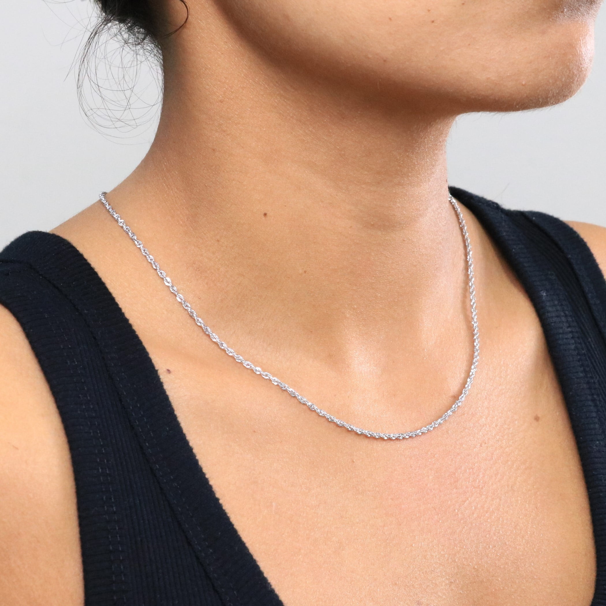 Nuragold 10K Real White Gold Rope Diamond Cut Chain Necklace 14"-30" (1.5mm-7mm) Italian Jewelry for Men & Women