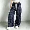 thumbnail image 2 of Edvintorg Wide Leg Pants for Women Elastic Waisted Plaid Trouser Drawstring Loose Casual Pant with Pocket Women's Clothes Navy S-2XL, 2 of 7
