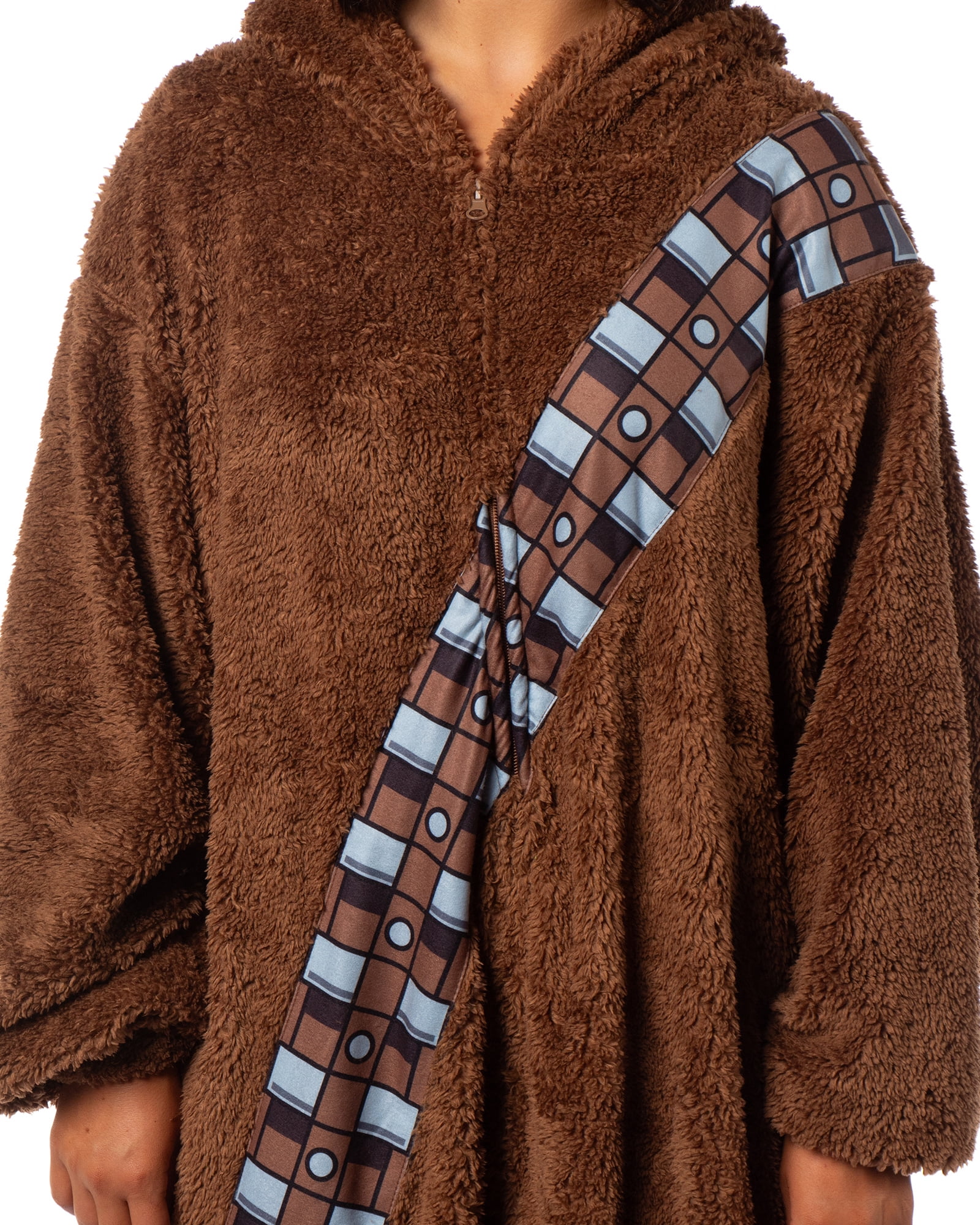Star Wars Chewbacca Hooded Adult Plush Fleece Zip-Up Costume One Piece Footless Pajama Union Suit