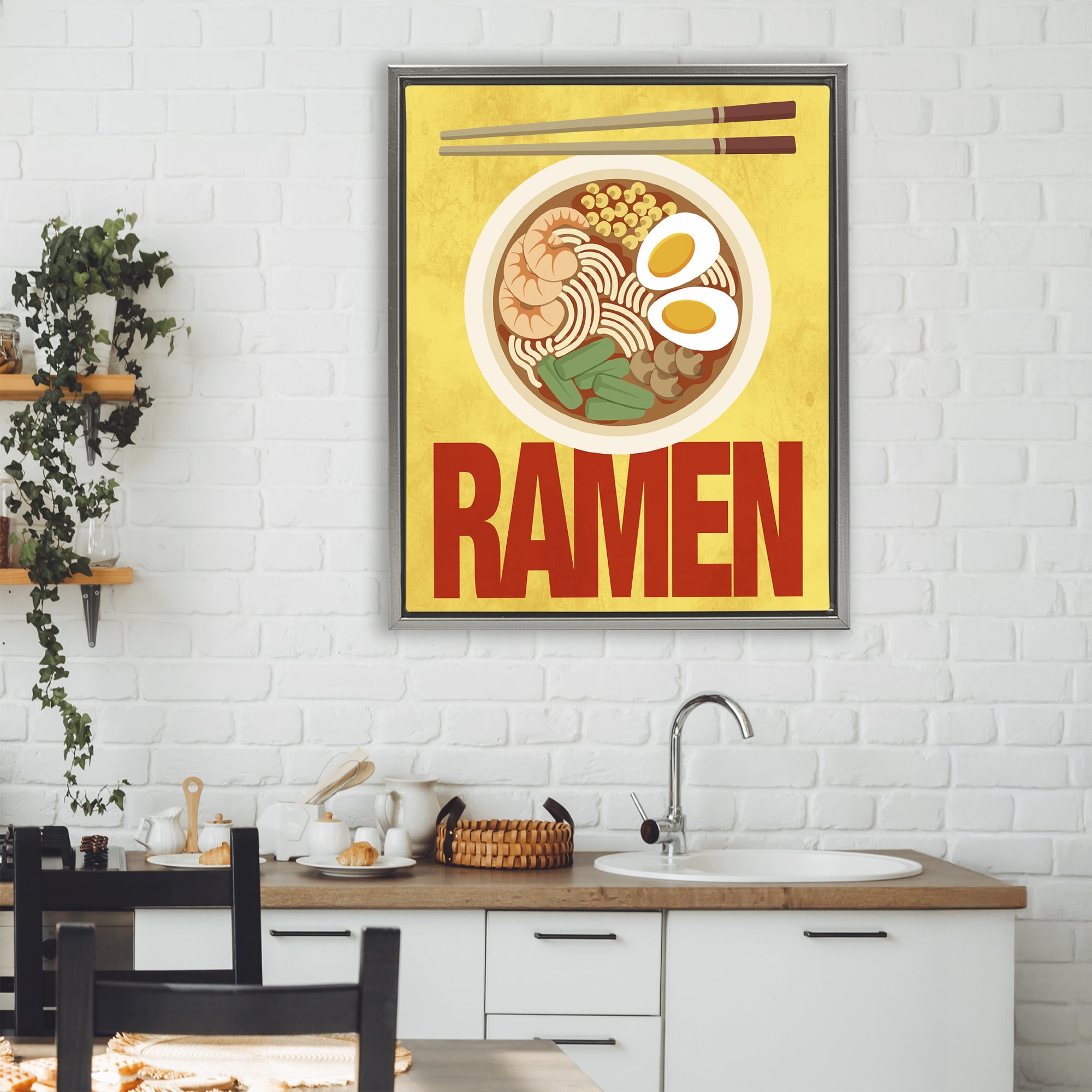 Stupell Industries Bright Ramen & Chopsticks Gray Framed Floater Canvas Wall Art, design by Marcus Prime