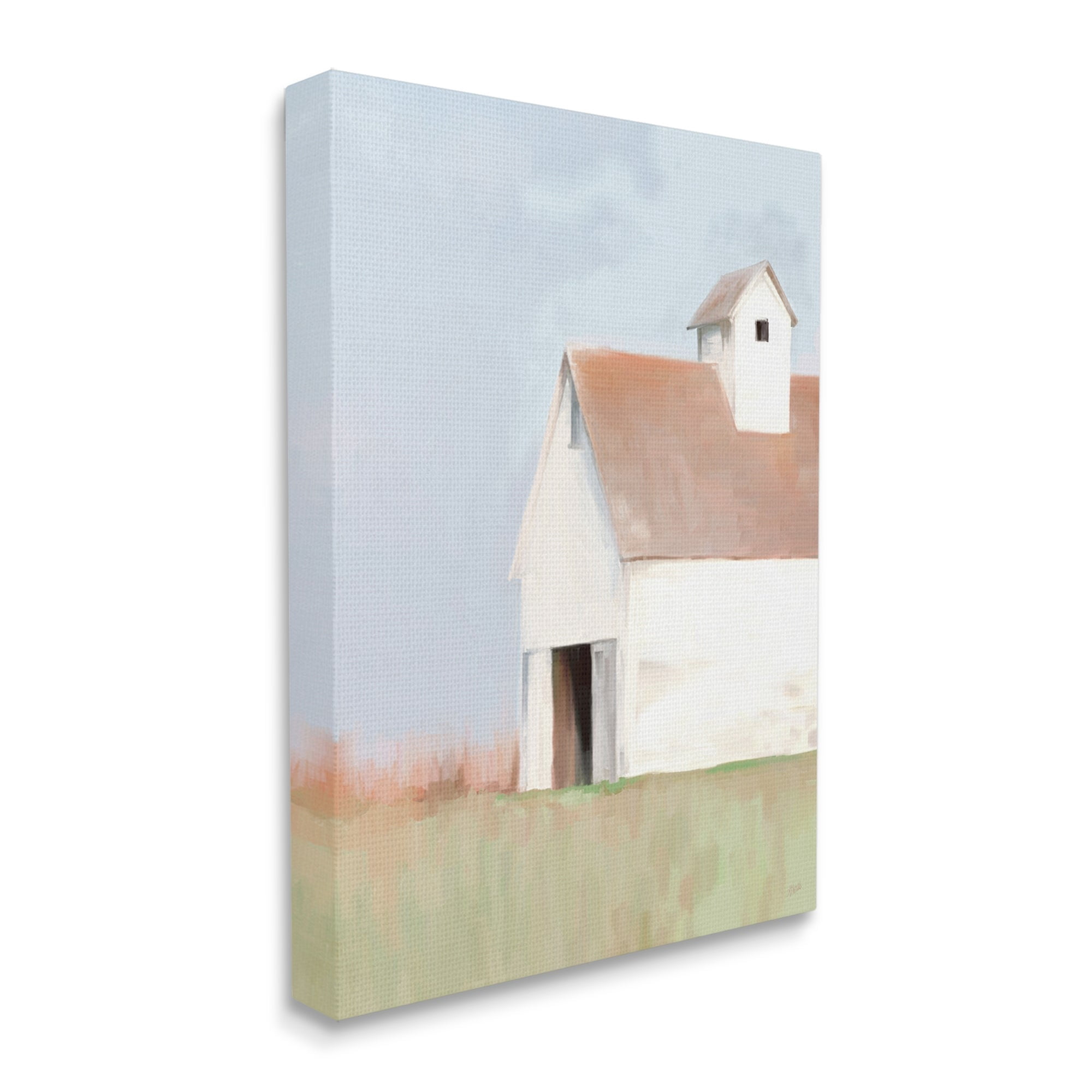 Stupell Industries Rural Countryside Field Casual White Barn House Painting Gallery Wrapped Canvas Print Wall Art, Design by Amy Hall