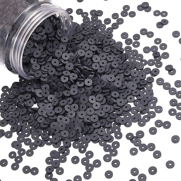3600 Pcs Black Clay Beads for Bracelets Making, 10 Strands Flat Round Polymer Clay Beads 6mm Spacer Heishi Beads for Jewelry Making Earring Necklace