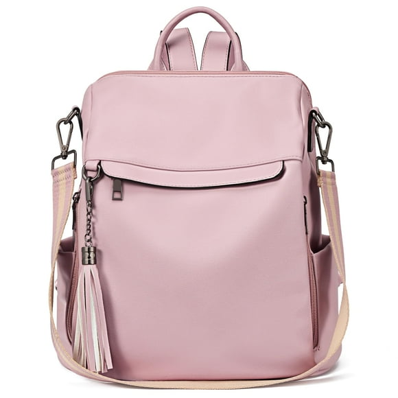 Mochila Telena de Cuero PU Antirrobo para Viaje Rosa 28x15x34 cm