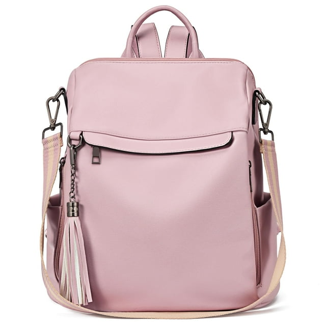 Mochila Telena de Cuero PU Antirrobo para Viaje Rosa 28x15x34 cm