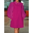 thumbnail image 2 of Plus Size 5XL VONDA Elegant Party Dress Women Lace Patchwork Fashion Long Sleeve Lapel Short Mini Dress Casual Solid Vestidos, 2 of 5