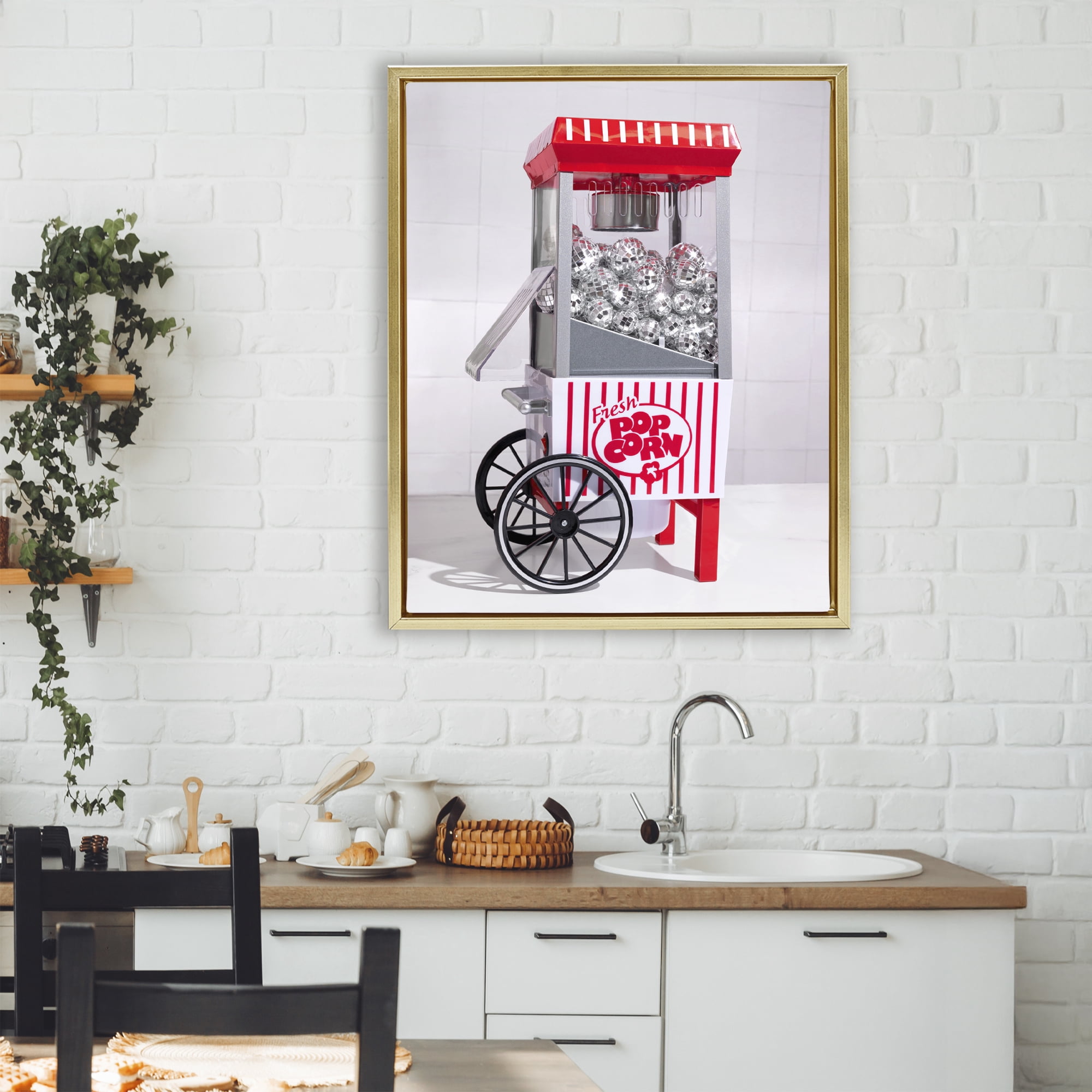 Stupell Industries Fun Disco Popcorn Machine Gold Framed Floater Canvas Wall Art, design by LISH Creative