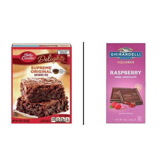Betty Crocker Delights Supreme Original 16 oz & Ghirardelli Raspberry Dark Chocolate 4.8 oz