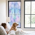 thumbnail image 3 of Stained Glass Window Privacy Film, Blue Purple Floral Geometric Static Cling UV Sun Blocking Tint Film Heat Control Windows Films for Bedroom Bathroom, Window Stickers 29.5"x78.7", 3 of 8