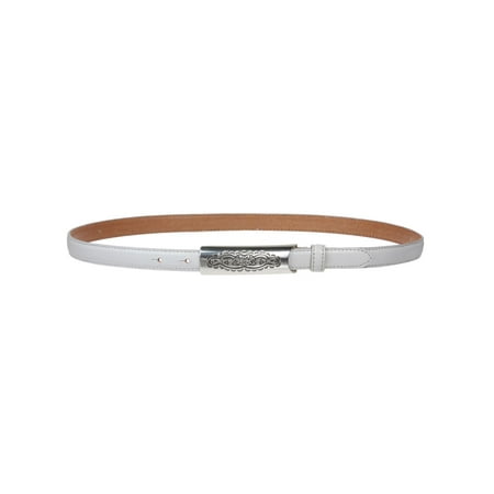 - 3/4 Inch (19mm) Embossed Rectangular Feather Edged Skinny Stitch Leather Belt