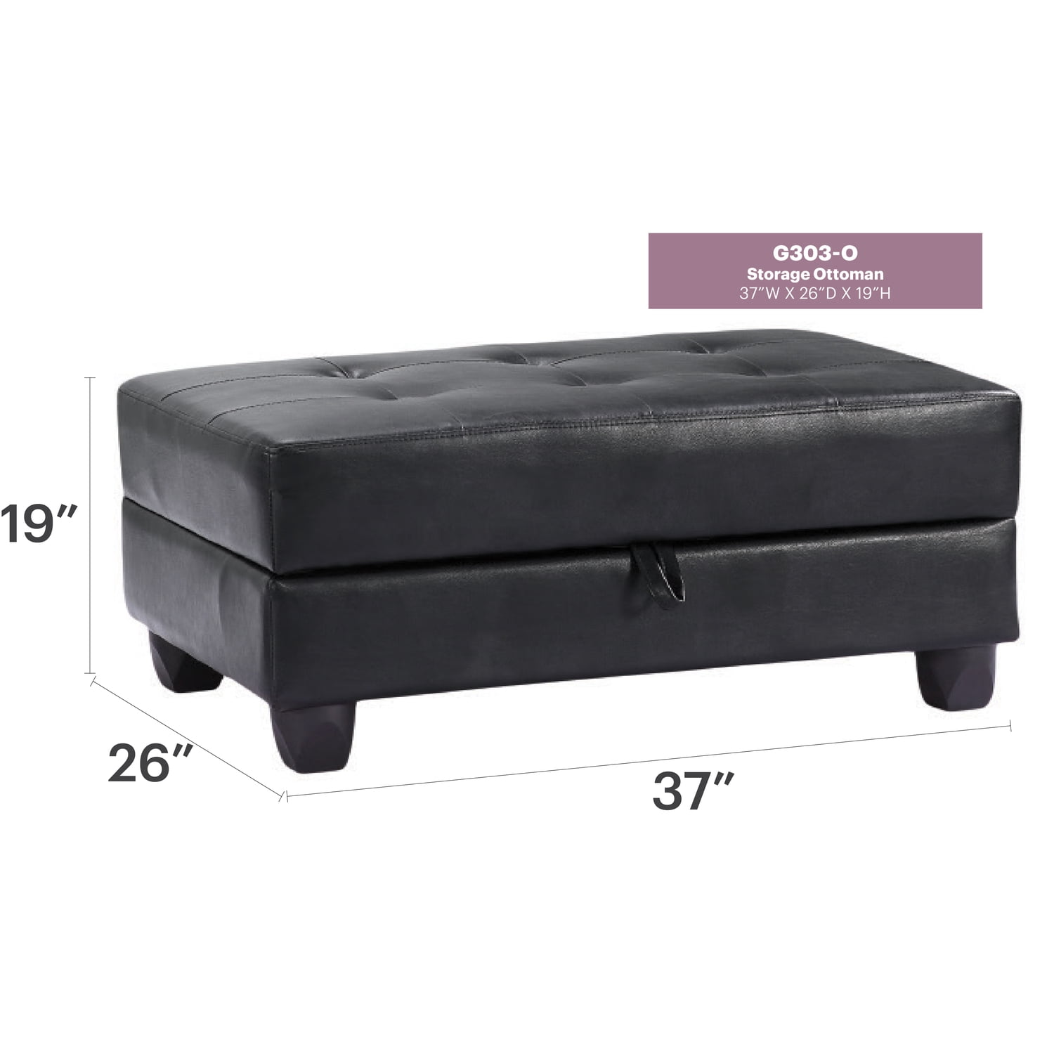 Glory Furniture Revere Faux Leather Ottoman in Black